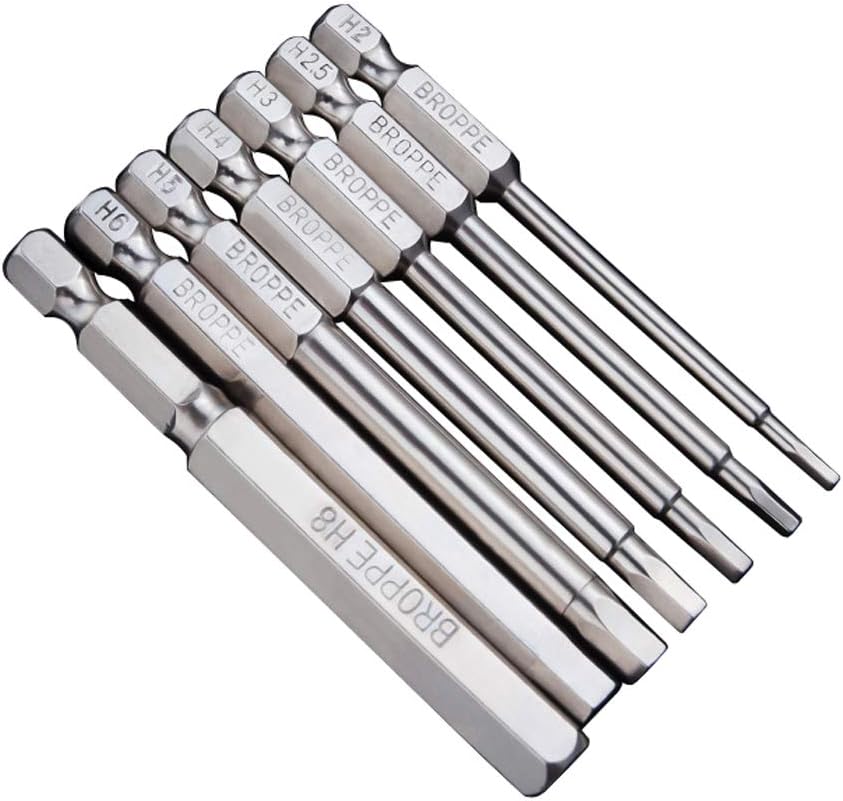 Broppe 7pcs Hex Head Allen Bit Set 75mm/3 inch Long Metric H2-H8 Quick Release Shank Magnetic Professional Screwdriver Bit Set