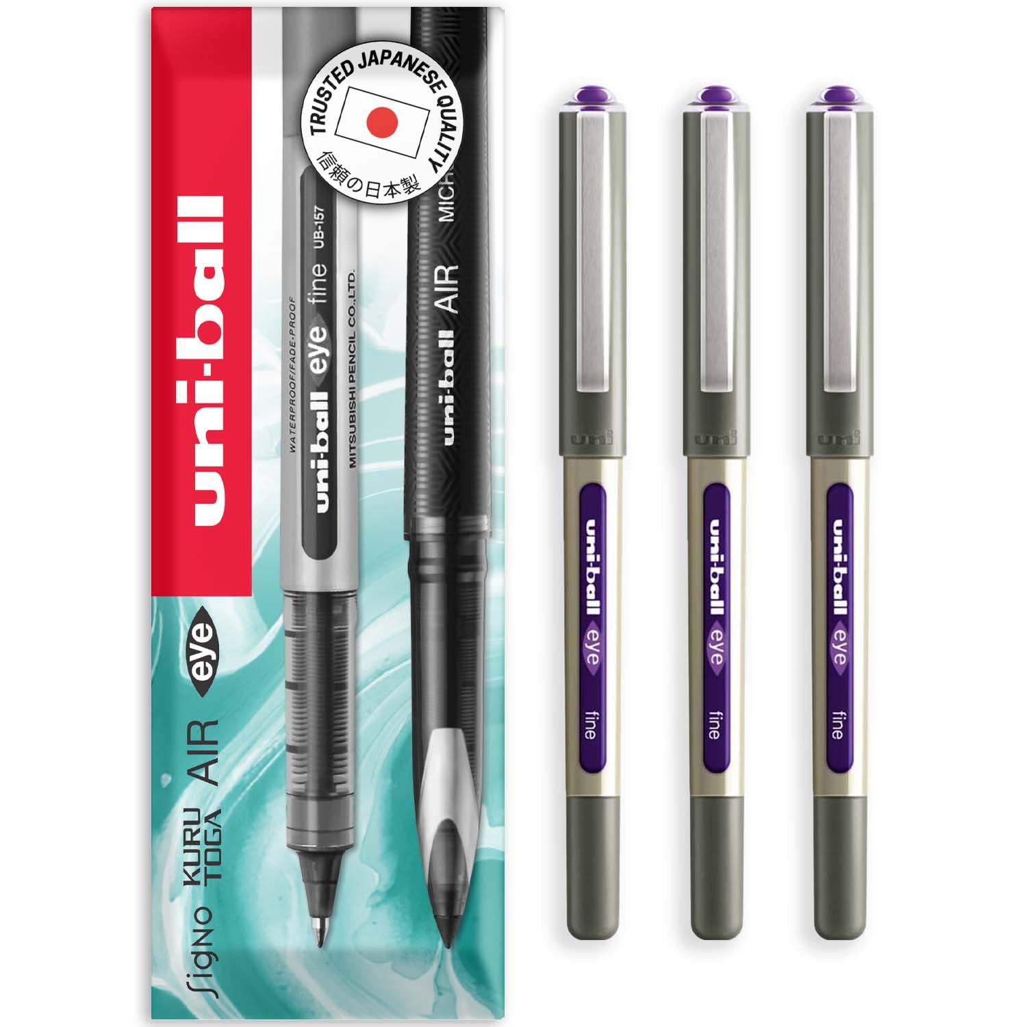 uni-ball EYE - UB-157E Rollerball Pens - 0.7mm Nib - In Envelope Gift Packaging (Pack of 3, Violet)