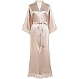 BABEYOND Satin Kimono Robe Silky Long Bridesmaid Wedding Lightweight Bath Robe with Lace Trim