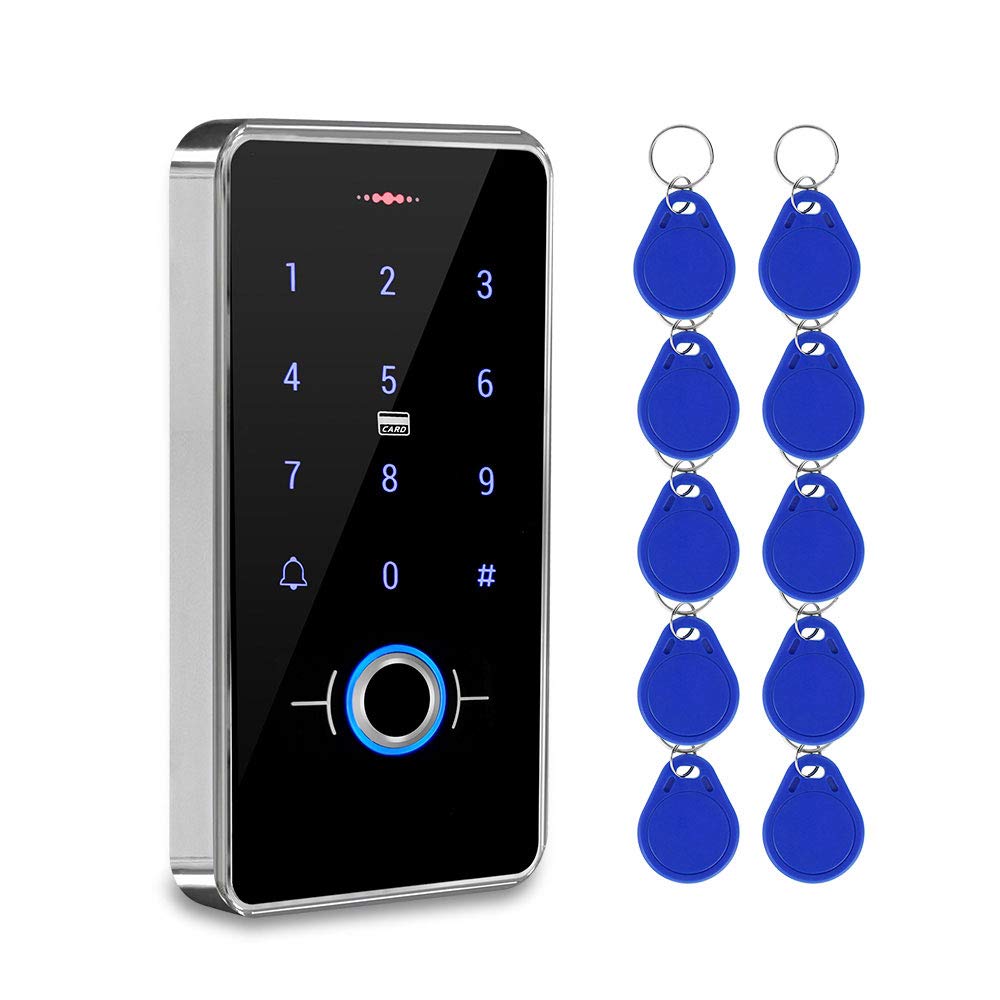 KDL RFID Biometric Fingerprint Access Controller Waterproof Touch Keypad Reader DC12V Door Opener Backlight Outdoor with 13.56MHz Keychains