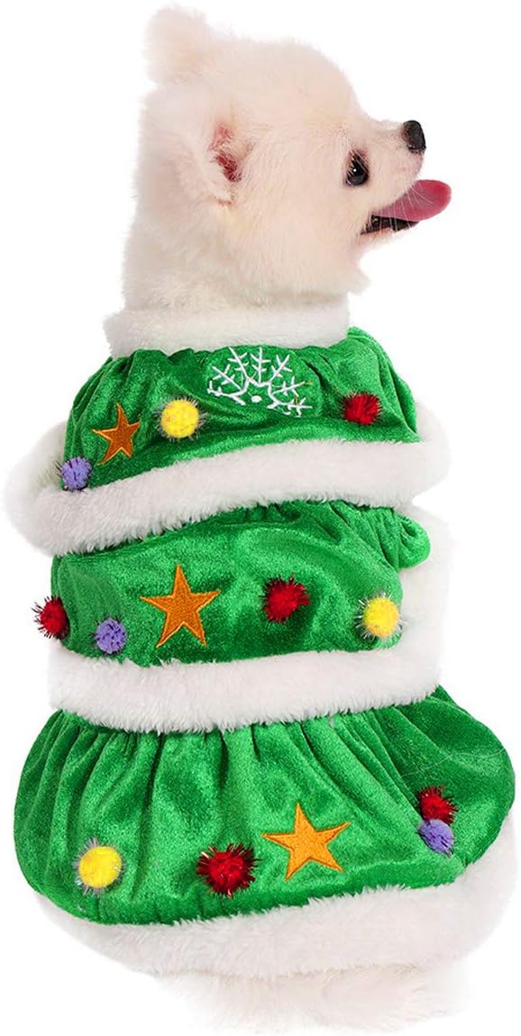 Mogoko Dog Cat Christmas Tree Costume, Funny Pet Cosplay Dress, Puppy Fleece Outfits Warm Clothes for Xmas (M Size)