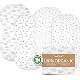 100% Organic Cotton Bassinet Sheets (4 Pack) – Ideal for Uppababy Bassinet Mattress – GOTS Certified – 360° Double Elastic Fitted Sheets – Percale Weave Sheets Soften with Each Wash (33"x15")