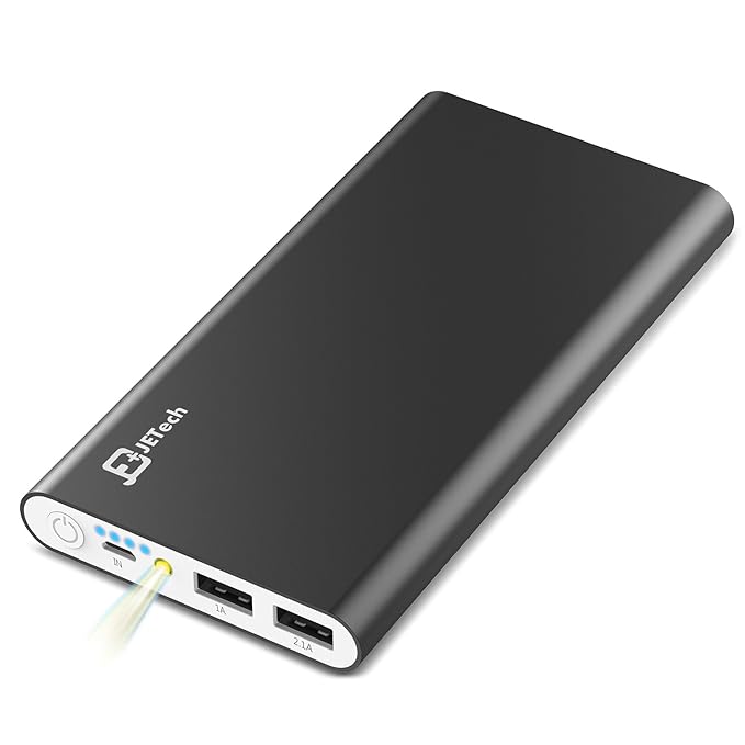 JETech Externe Akku 10,000mAh 2-Ausgang 5V 2.1A für iPhone, iPad, Samsung Galaxy und weitere, Schwarz
