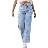 Sweezarmo Women's Cargo Jeans High Waisted Solid Color Denim Casual Stretch Elastic Waist Joggers with Pocket