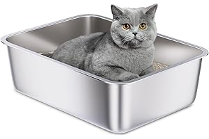 Holintan Stainless Steel Litter Box, 18"x14"x6"(Height) Medium Metal Cat Litter Box Easy Clean, Non Stick Litterbox No Smell for Cats or Kitty, Rabbits
