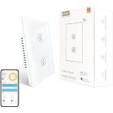 MOES Smart Dual Dimmer Switch for LED Lights, WiFi, Single Pole, White | Full Range Dimming, 300W INC, 75W LED/CFL, Neutral Wire Required; Smart Life/Tuya App, Alexa and Google Home Control