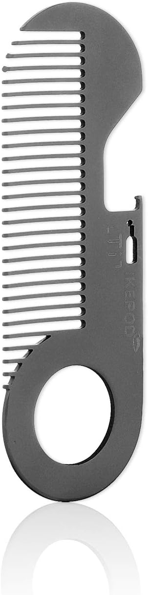 IKEPOD Pocket Metal Beard Hair Comb - Mini Keychain Titanium Alloy Anti-static Credit Card Size EDC Wallet Comb with Bottle Opener for Mustache