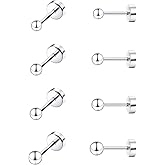 MJust Titanium Earrings Set for Sensitive Ears 20 Gauge Pure Titanium Cartilage Earring Ball Cubic Zirconia G23 Hypoallergenic Flat Back Earrings Studs