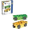 MAGNA-TILES Cars – Green & Yellow 2-Piece Magnetic Construction Set, The ORIGINAL Magnetic Building Brand