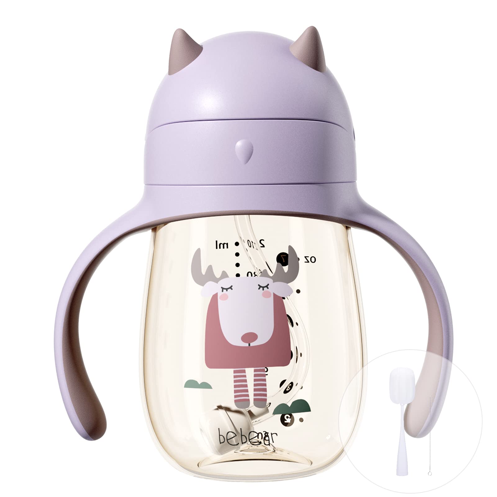 Bebamour Sippy Cup 6-36 Months Non Spill Straw Cup for Toddlers Soft Spout Cup Spill Proof Water Bottler for Kids, BPA Free, PPSU, 210ml, Purple
