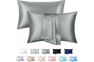 BLEUM CADE Satin Pillowcase for Hair and Skin Set of 2, Dark Grey Soft Silky Pillowcase Standard Satin Pillowcase with Envelope Closure (Dark Grey, 20x30 Inches)