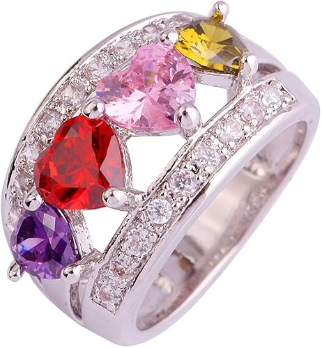 Amazon Sakurakofu ゆめかわいい ハートリング マルチカラーストーン キュービックジルコニア レディース 指輪 人気アクセサリー 人工宝石 12 リング 通販