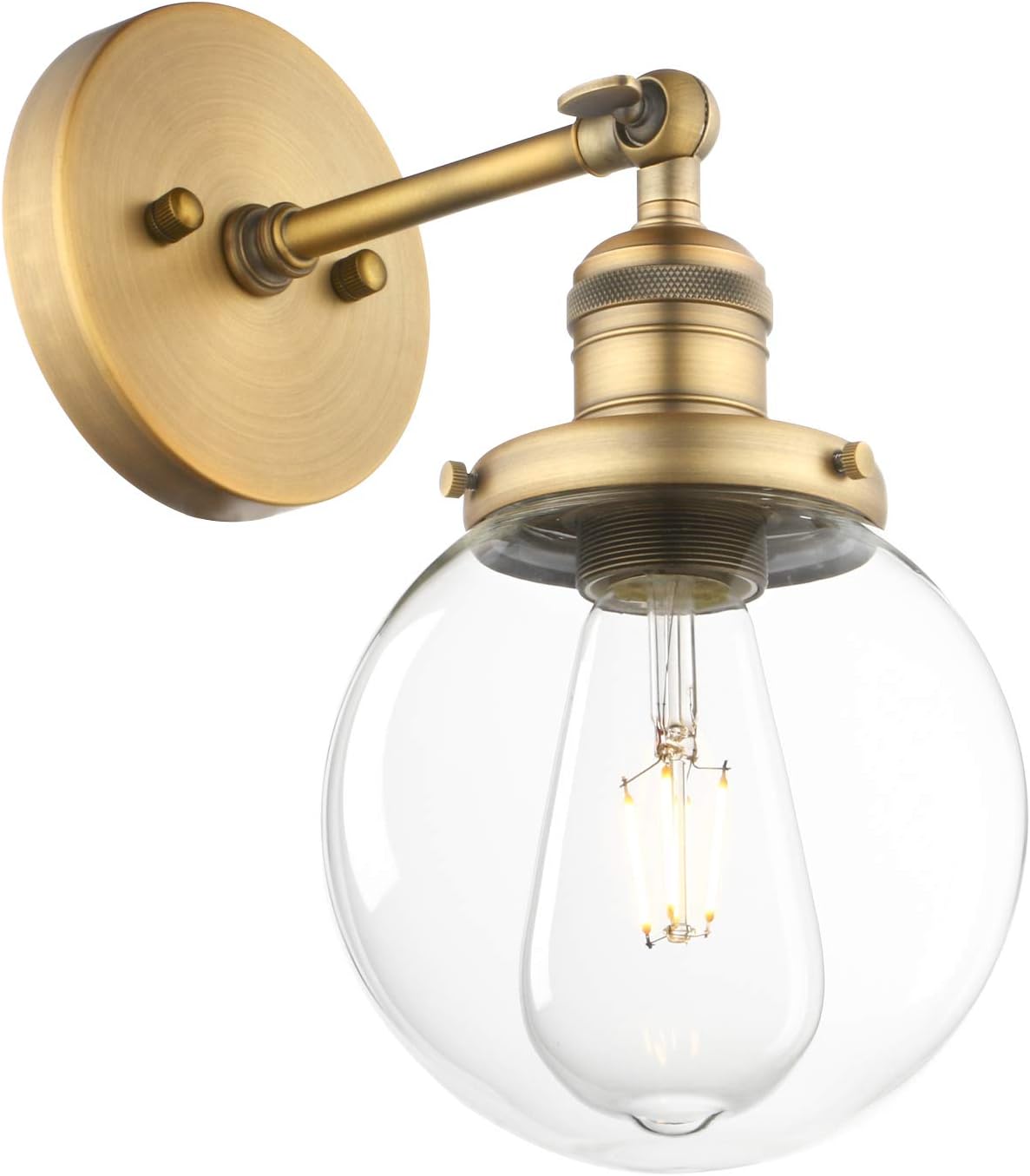 Phansthy Industrial Wall Lights Vintage Wall Sconces with Clear Globe Glass Shade Wall Lamp Suitable for Hallway Living Room Kitchen Dining Room Bedroom Vanity Mirror (Antique Brass)