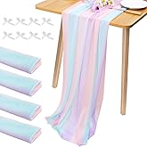 JeogYong 4 Pcs Colorful Chiffon Table Runner 30 x 71 Inch Sheer Table Runner Tulle Rainbow Table Runner for Wedding Shower Decorations, Bridal Shower, Garden Party Decorations (Iridescent)