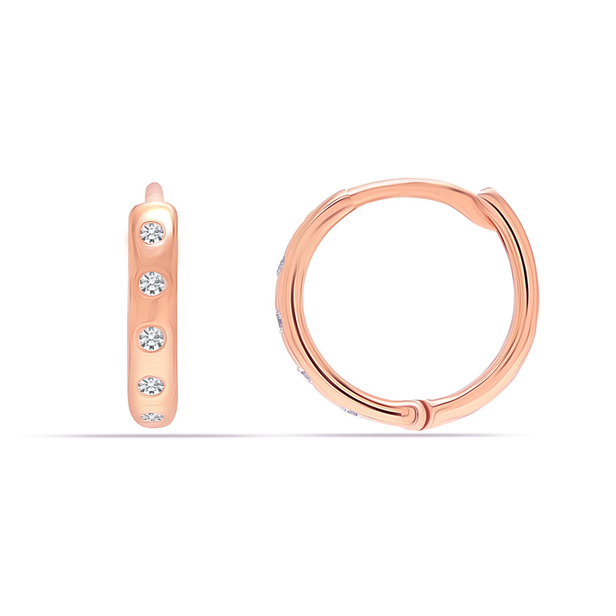 Charmsy 925 Sterling Silver Elegant Rose Gold Plated 925 Sterling Silver Small Zirconia Chunky Huggie Hoop Earrings for Men Women and Teen | Lightweight Silver Earrings Jewellery Gift for Women