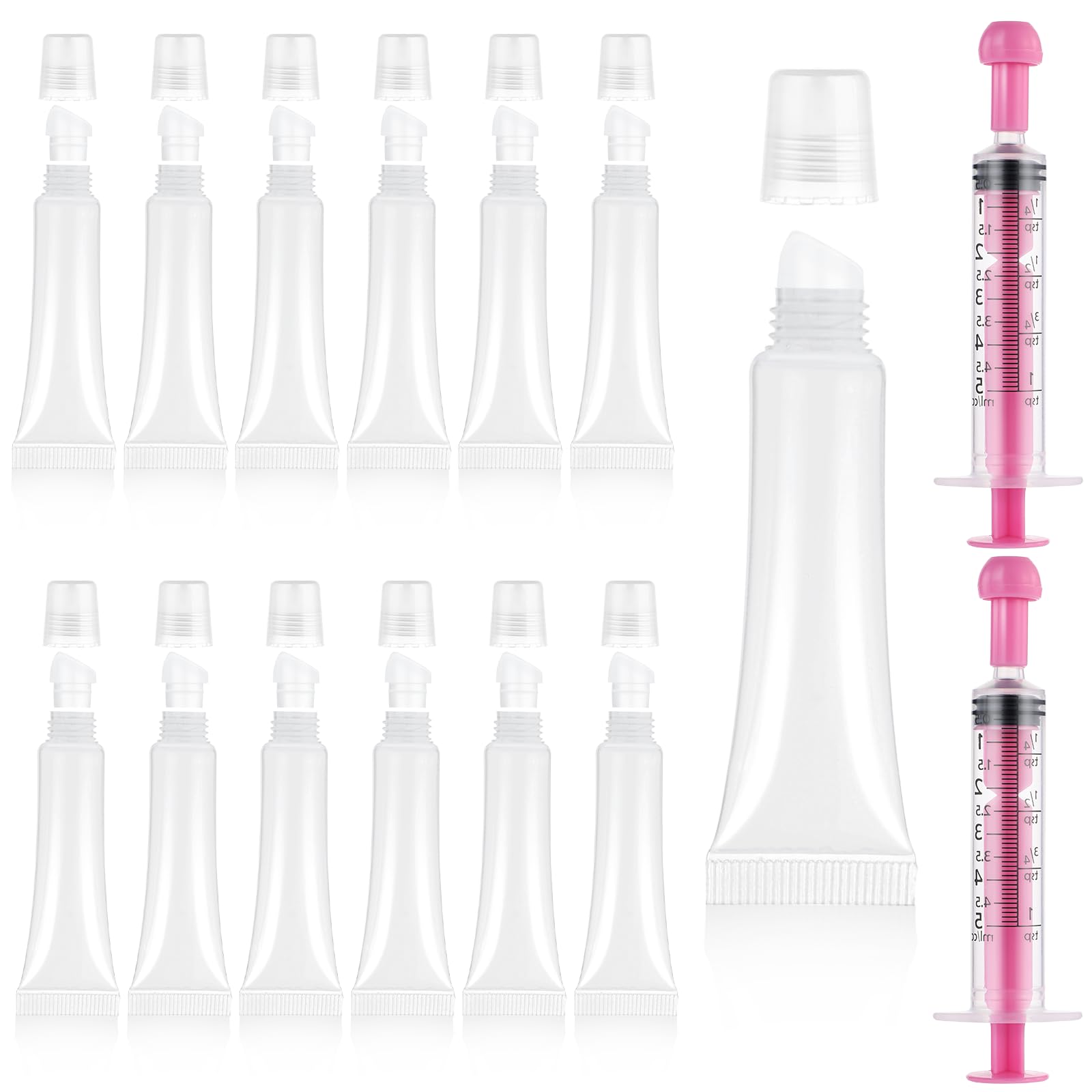Photo 1 of 12pcs Empty Lip Gloss Tubes - 8ml Clear Lip Balm Containers with 2pcs 5ml Syringes,Refillable Balm Squeeze Tube Mini Cosmetic Soft for DIY Gloss and Travel Toiletries