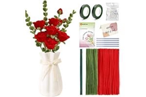 AHAMETON 379PCS Pipe Cleaner Craft Supplies DIY Roses Red Fluffy Pipe Cleaners Green Bouquet Supplies Pipe Cleaners Bulk DIY Flower Kit Chenille Stems for Wedding Mother's Day Gift, Holiday Decoration
