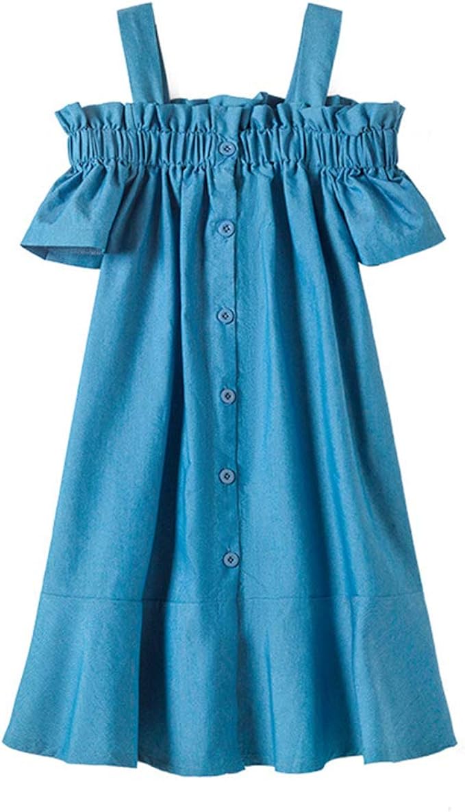 Amazon Littlespring夏 キッズ 女の子 半袖ワンピース 花柄 デニムワンピース オフショルダー 肩見せチュニック 子供ドレス ワンピース チュニック 通販