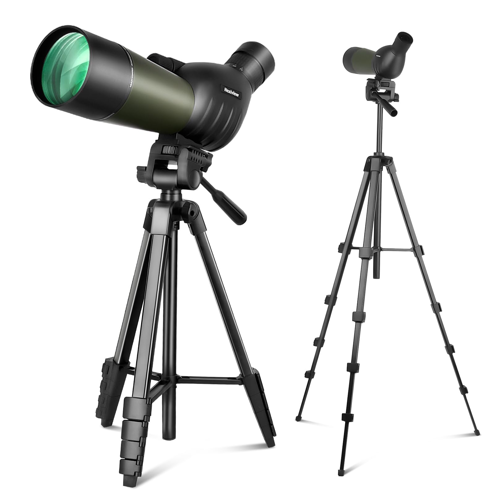 Photo 1 of Nexiview 25-75x60 Spotting Scope with 64in Tripod, Carry Bag - Clear Low Light Vision Spotting Scopes - Fogproof Spotting Scopes for Target Shooting, Hunting, Birding, Wildlife Viewing (Green)