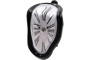 OHmaker Melting Clock Dali Melted Clock Gift Decor Art Inspired Wall Clock Twisted Shelf Hanging Surrealist for Decorative Shop Office Home Desk Roman Black