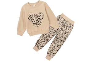GLIGLITTR Toddler Baby Girl Leopard Fall Clothes Long Sleeve Pullover Crew Neck Top Sweatshirt Pants Casual Winter Outfits