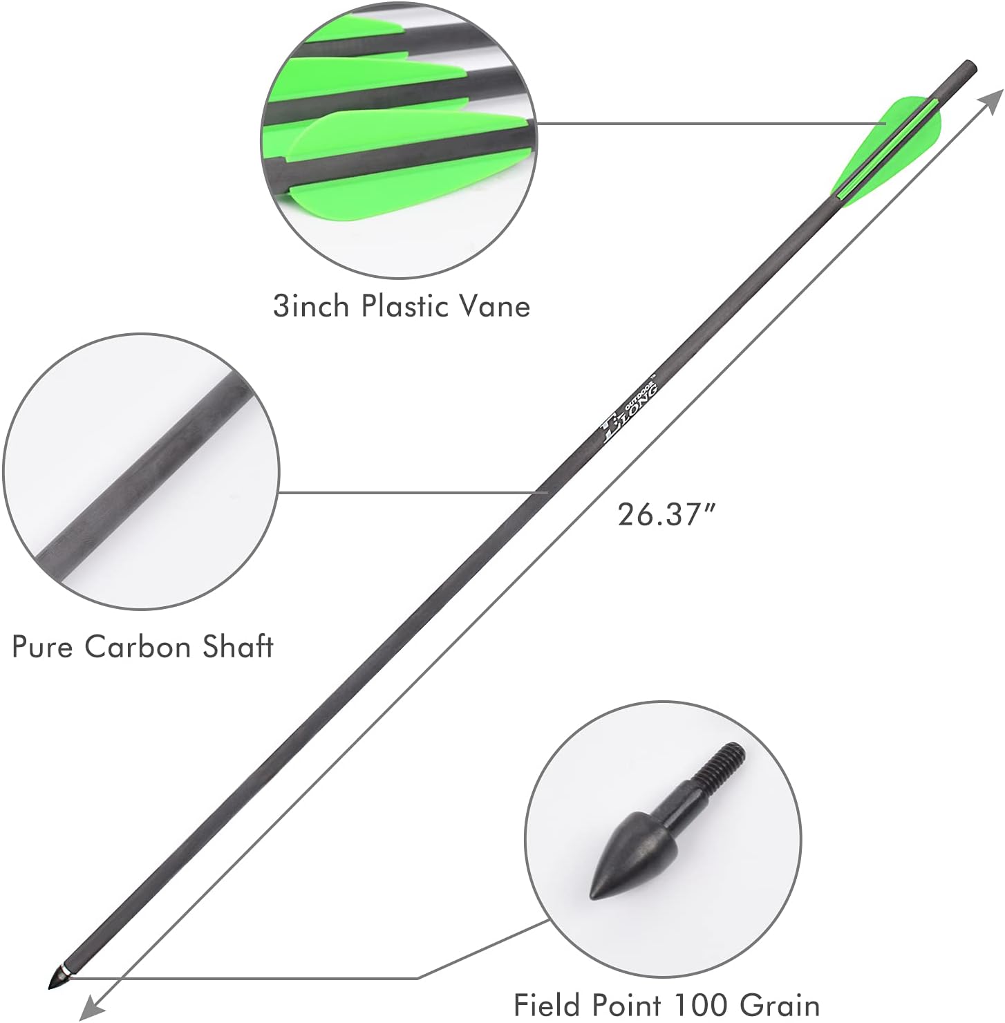 NIKA ARCHERY Airbow Arrows Carbon Shaft 26 inch Arrow Gun Air Rifle 6 Pack : Sports & Outdoors