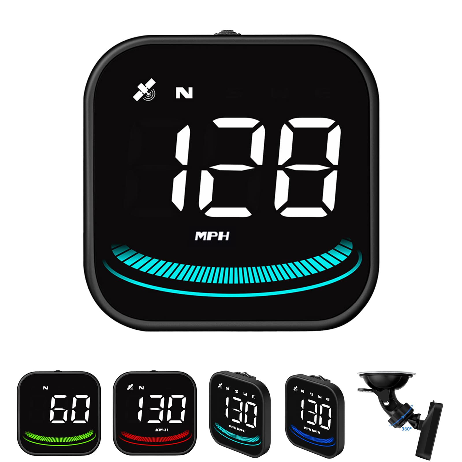 Car HUD Head Up Display, Universal KMH & MPH Digital GPS Smart Speedometer with Suction cup holder OverSpeed Alarm Fatigue Driving Warning USB Interface for All Vehicle