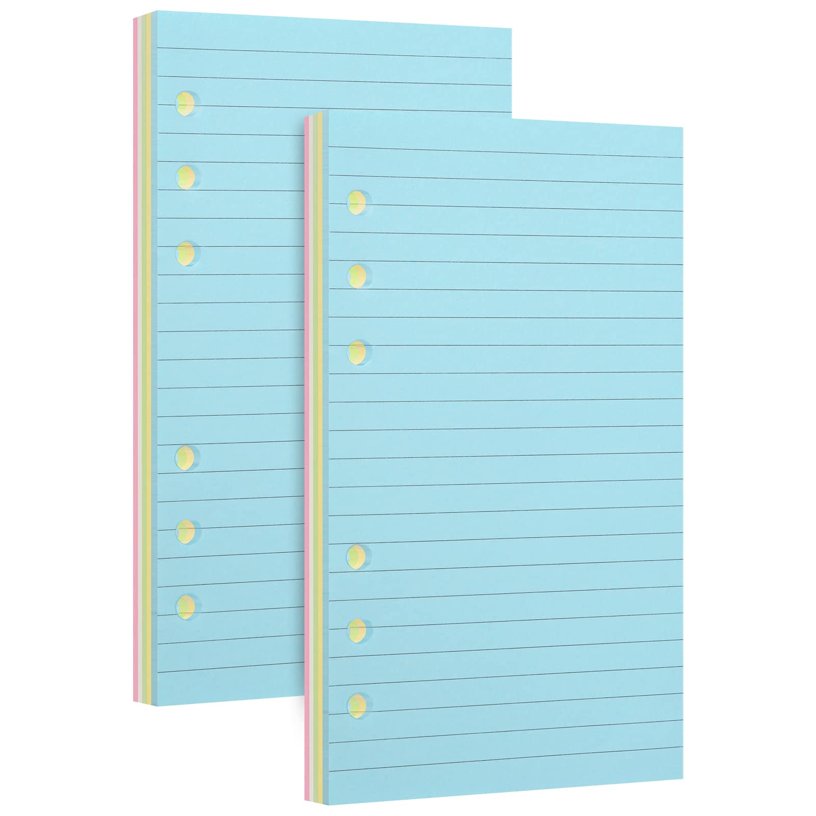 2 Packs A6 Lined Refill Paper,Colored Pages for A6 Refillable 6-Ring Binder Notebook,6-Hole Punched Binder Refill Inserts.Fountain Pen Friendly-Double Sided No Bleed Through.