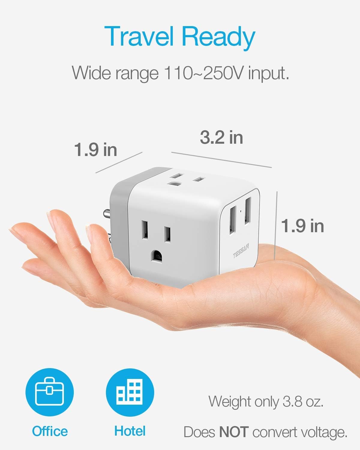 Multi Plug Outlet Extender with USB Charger, Travel Charging Cube Power Wall Outlet Expander for Cruise Essentials, Multiple Outlet Plug Splitter with ETL Listed for Home, Dorm, Office: Electronics