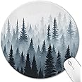 Hancynir Small Mouse Pad, Misty Forest Round Mousepad with Non-Slip Rubber Base, Stitched Edge Mouse Pads for Desk Accessories Wireless Mouse Laptop Gaming Computer, Travel Work Office Supplies Decor