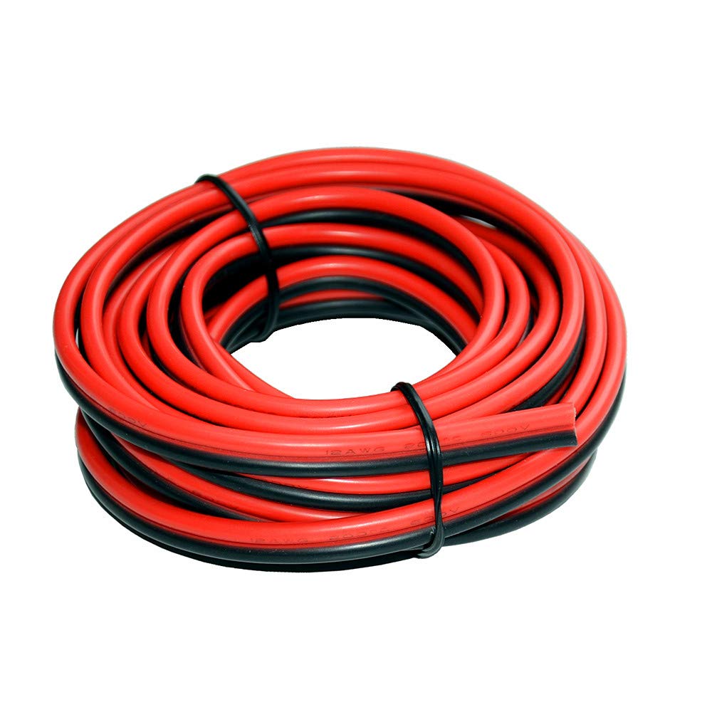 12 AWG Silicone Electrical Wire 6 Meter [Black 3 m Red 3 m] 2 Conductor Parallel Wire line Soft and Flexible 3.3mm² Hook Up Oxygen Free Strands Tinned Copper Wire TUOFENG