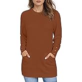 LOMON Long Sleeve Womens Tunic Tops to Wear with Leggings Loose Fit Crew Neck T Shirts with Pockets