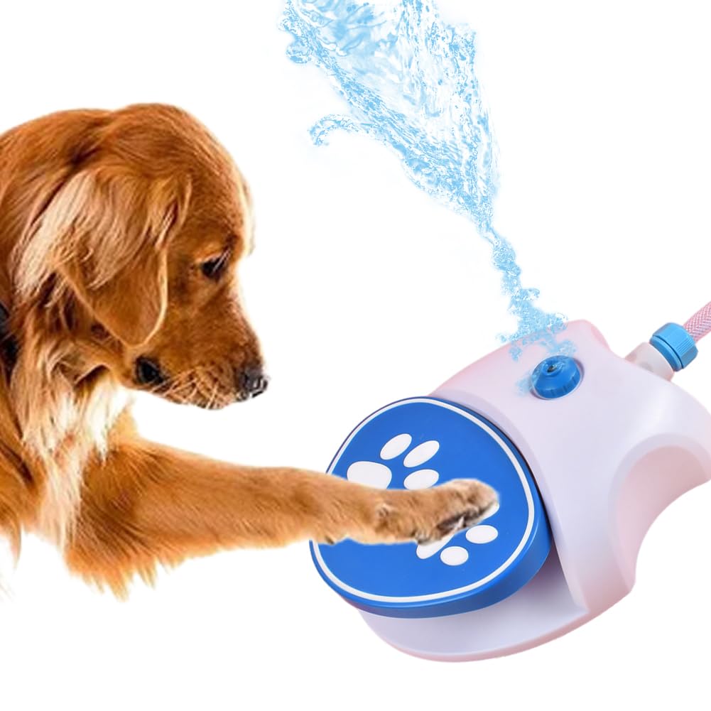 Dog Fountain Step On, Hand Activated Dog Water Toy, Pet Drinking Dispenser Drinking Sprinkler, Outdoor Fresh Water Feeder with Hose for Small & Large Dogs Cats