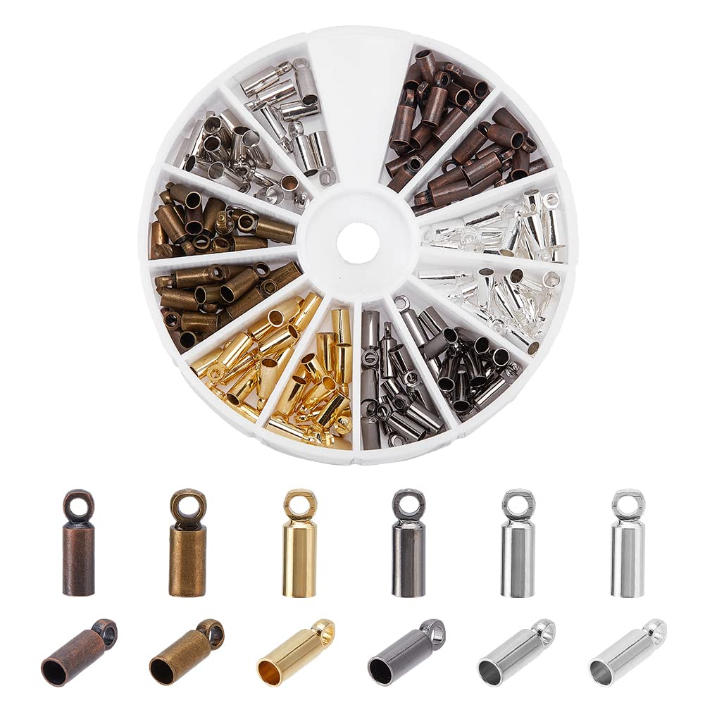 PH PandaHall 210pcs Brass Cord End Caps, 6 Colors Jewellery Cord Ends Bead Leather Cords End Clasp Ribbon Ending Clasp for DIY Craft Bracelet Necklace Jewellery Bag Cloth Making Leather Art