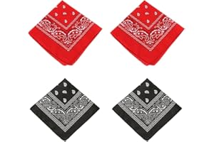 Cotton Bandana 4-Pack for Men & Women - 22x22 Inch Paisley Pattern Headband Neck Scarf & Handkerchief