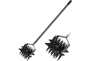 BCY HOHIPI Rotary Cultivator Tool,Adjustable Garden Cultivator,Long Handle Garden Hand Tiller Cultivator,Garden Cultivator for Soil or Reseeding Grass,All Metal Rotary Tiller for Aerate, Weed, in Garden Lawn