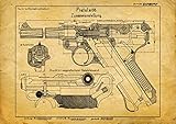 UpCrafts Studio Design P08 Luger AKA Parabellum German Pistol Blueprint - P-08 Luger 9mm Gun Patent Print wall decor idea