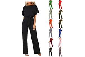 Tthxqing Elegant Wide Leg Pant Romper Jumpsuit with Belt for Women Casual Loose Batwing Sleeve Belted Wide Leg Pant Romper