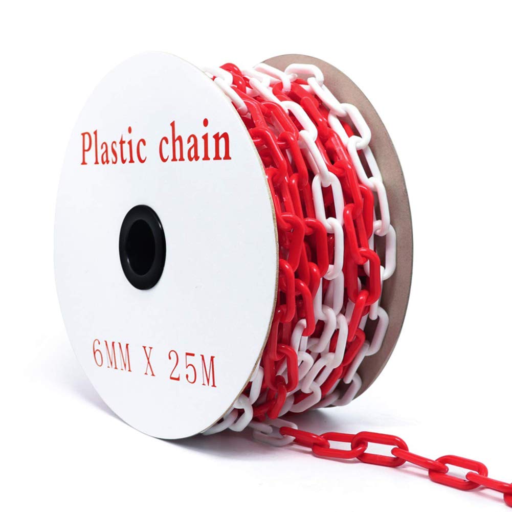 82 Foot Plastic Chain Safety Barrier Plastic Links UV Protected Chain Reel Caution Security Chain for Crowd Control Queue Line Door Driveway Construction Site Garage Industrial Kids Safety Blocker