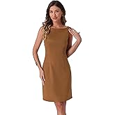Allegra K Faux Suede Dress for Women's Boat Neck Sleeveless Sheath Dresses