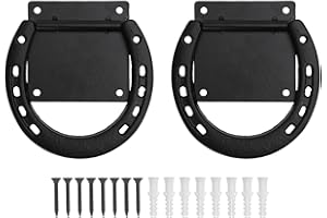 Aqur2020 2 Pack Solid Steel Horse Tie Ring, Black Coated Horseshoe Ties Down with Expansion Screws for Horses Stall Stable Su