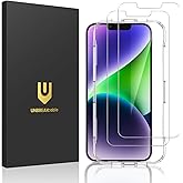 UNBREAKcable Screen Protector for iPhone 14/ iPhone 16e, Shatterproof Tempered Glass [99.99% HD Clear] [9H Hardness] [Easy Installation Frame] for iPhone 6.1" - 2 Pack