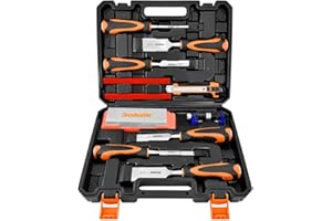 SOLUDE 11Pcs Wood Carving Chisel Set,Heated Treated Cr-V Woodworking Chisels Tool Kit with Sharpening Stone,Honing Guide,Carpenter Pencils