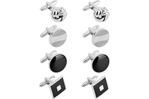 8pcs Cufflinks for Men, Classic Simple Silver Black Cuff Links Set Men’s Jewelry Accessories for Groom Groomsmen Shirt Suit T
