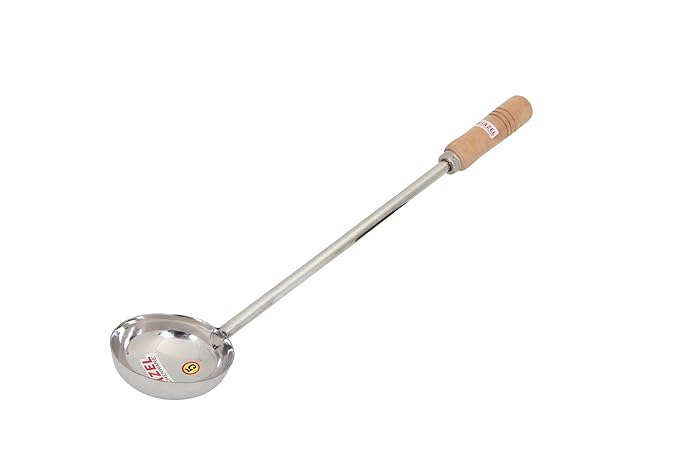 Hazel Steel Tadka Pan with Long Wooden Handle, 46 cm, 150 ml, Silver