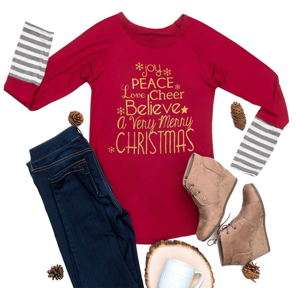 For G and PL Women's Christmas Print Striped Graphic Tops