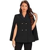 Allegra K Double Breasted Blazer for Women's Notched Lapel Collar Office Cloak Cape Jacket
