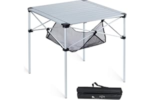 iClimb Lightweight Stable Alu. Folding Square Table Roll Up Top with Carry Bag for Camping Picnic Backyards BBQ Camp Kitchen (Silver, L)