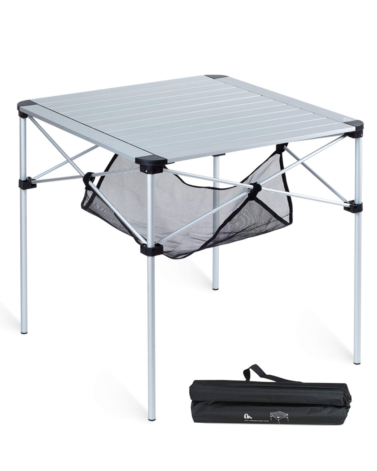 Photo 1 of iClimb Lightweight Stable Alu. Folding Square Table Roll Up Top with Carry Bag for Camping Picnic Backyards BBQ Camp Kitchen (Silver, L)