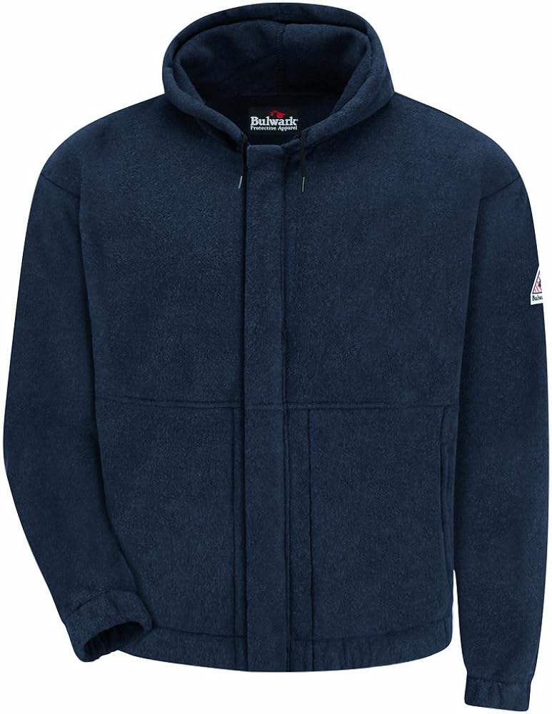 Bulwark Flame Resistant 8 oz Modacrylic Fleece Zip-Front Hooded Sweatshirt: Clothing